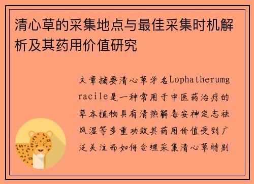 清心草的采集地点与最佳采集时机解析及其药用价值研究